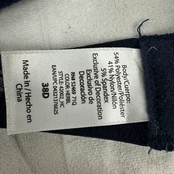 Grey and Navy Bra Size 38D Polyester Nylon Spandex Style 42002 Hand Wash Only - Picture 4 of 5